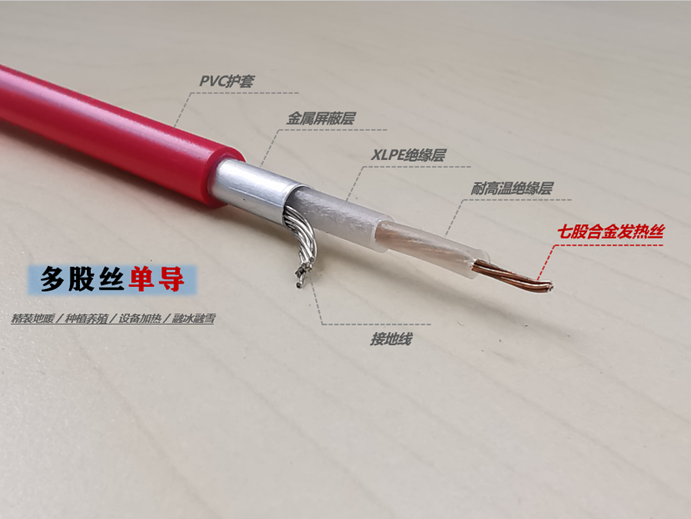 多股合金丝单导耐高温发热电缆 
